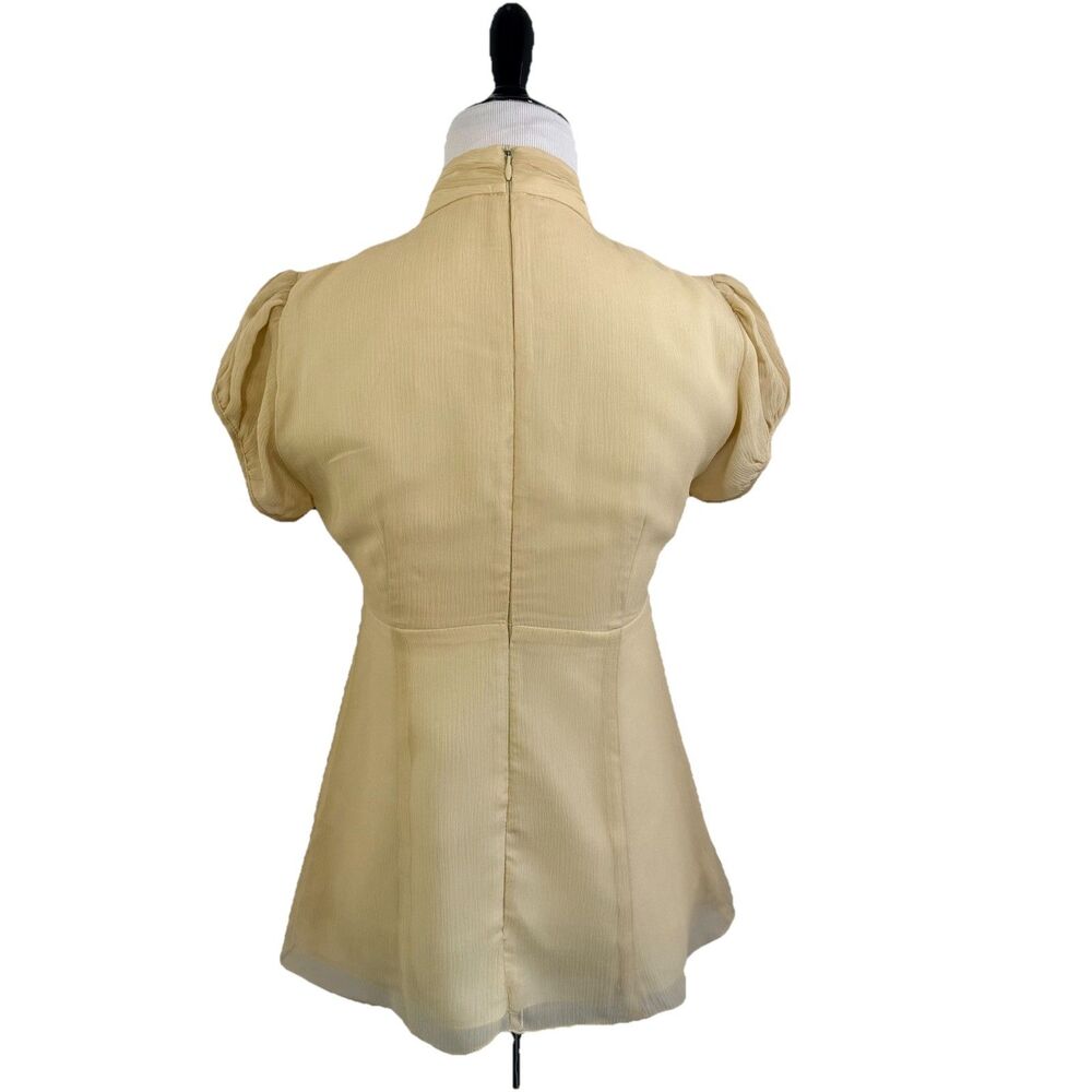 Nanette Lepore VTG Blouse 0 100% Silk Crinkle Cream Victorian Ruffle Fitted Zip - Picture 5 of 16